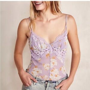 Free People Lavender Floral Lace Bodysuit